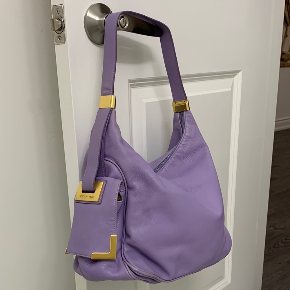 Michael Kors Purple and Gold Shoulder leather Bag with Slouchy Design